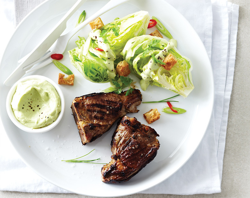 Coastal Lamb Chops with Iceberg Lettuce & Avocado Dressing