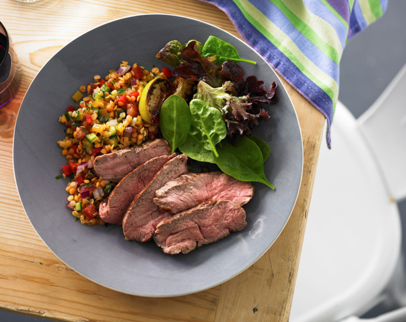 Coastal Lamb Rump Steaks With Red Lentil Salad