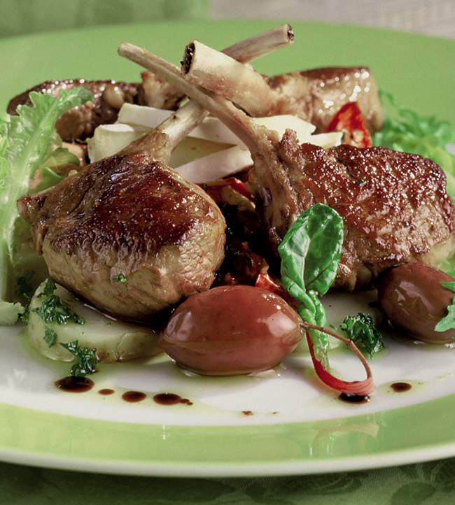 Warm Salad of Coastal Spring Lamb with feta and red capsicum mayonnaise